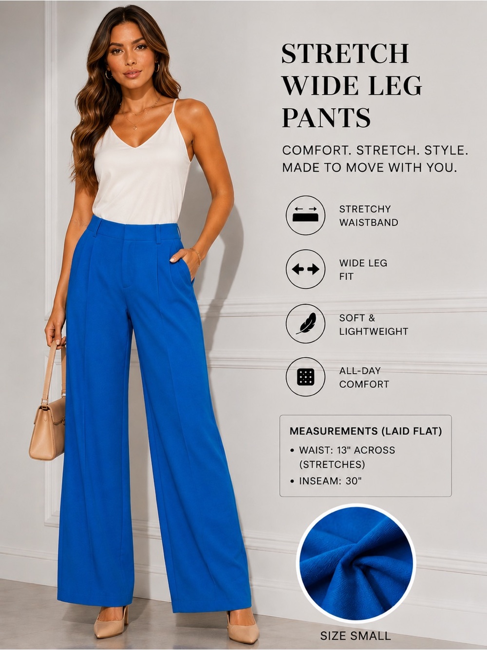 Classic Wide Leg Pants in Royal Blue — Women's